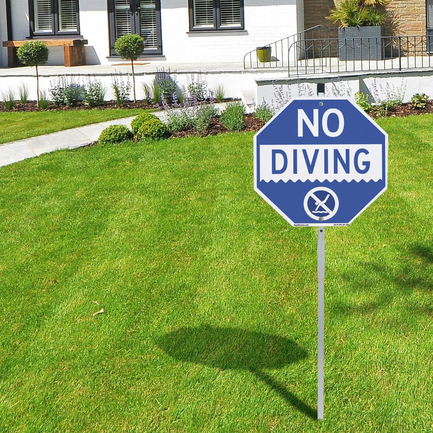 No Diving Octagon Sign With Stake Weather Resistant UV Protected Made in the USA