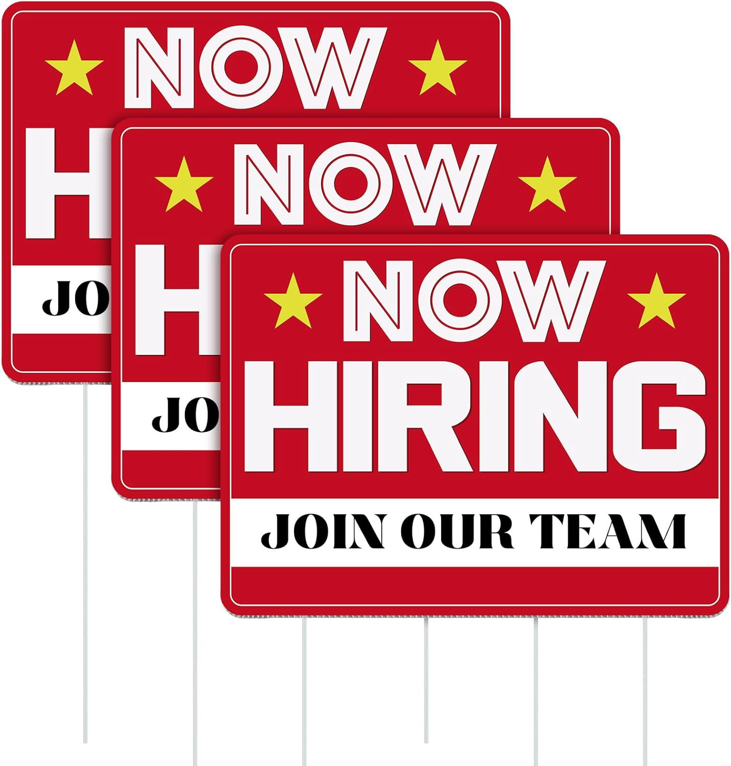 3-Pack Double-Sided Now Hiring Signs with Stake for Business and Outdoor Use