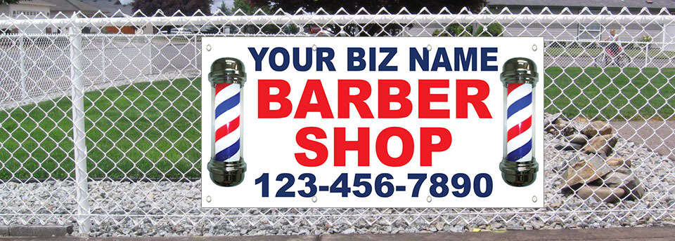 Your Biz Name Barber Shop Phone Custom Red Blue Custom Vinyl Banner Sign
