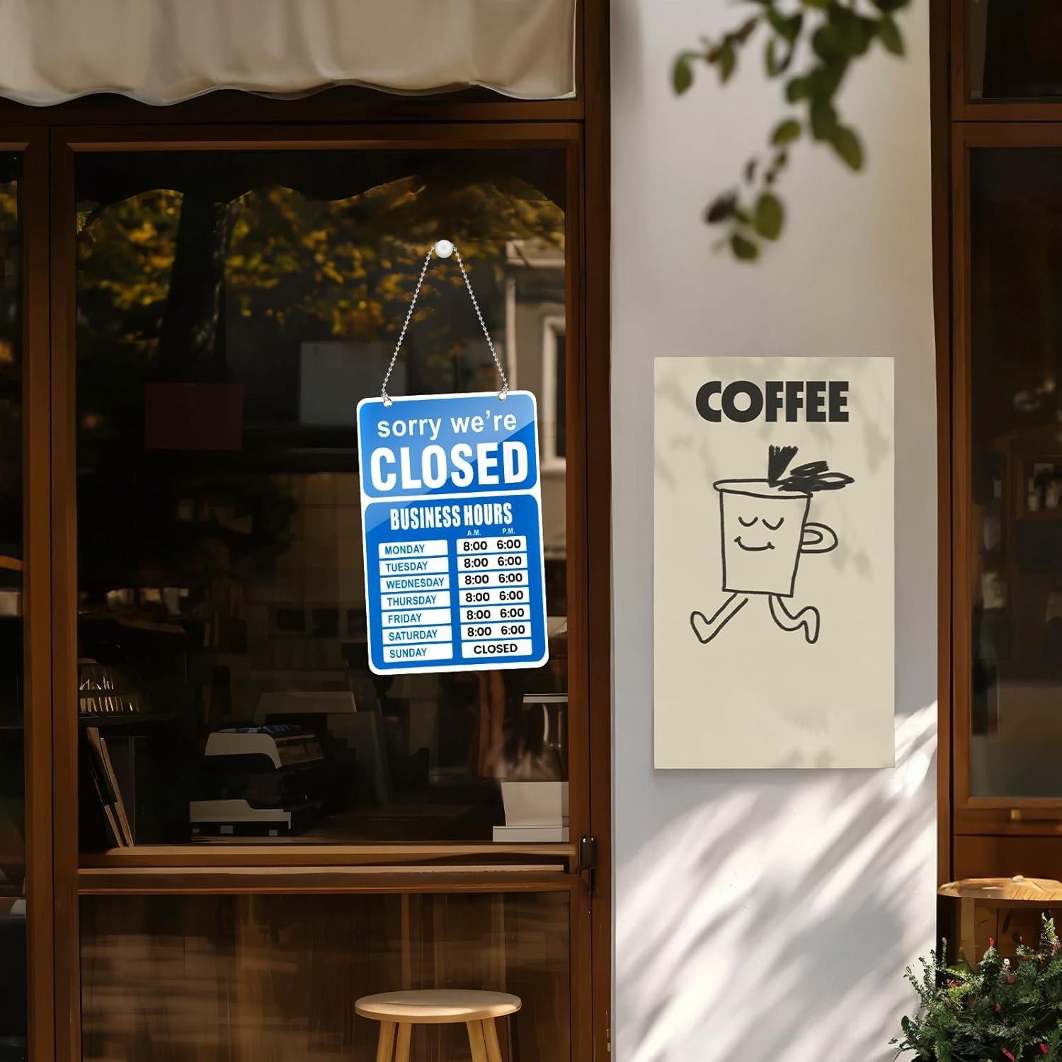 Customizable Open/Close Business Hours Sign – Ideal for Glass Doors, 10.63″x6.9″