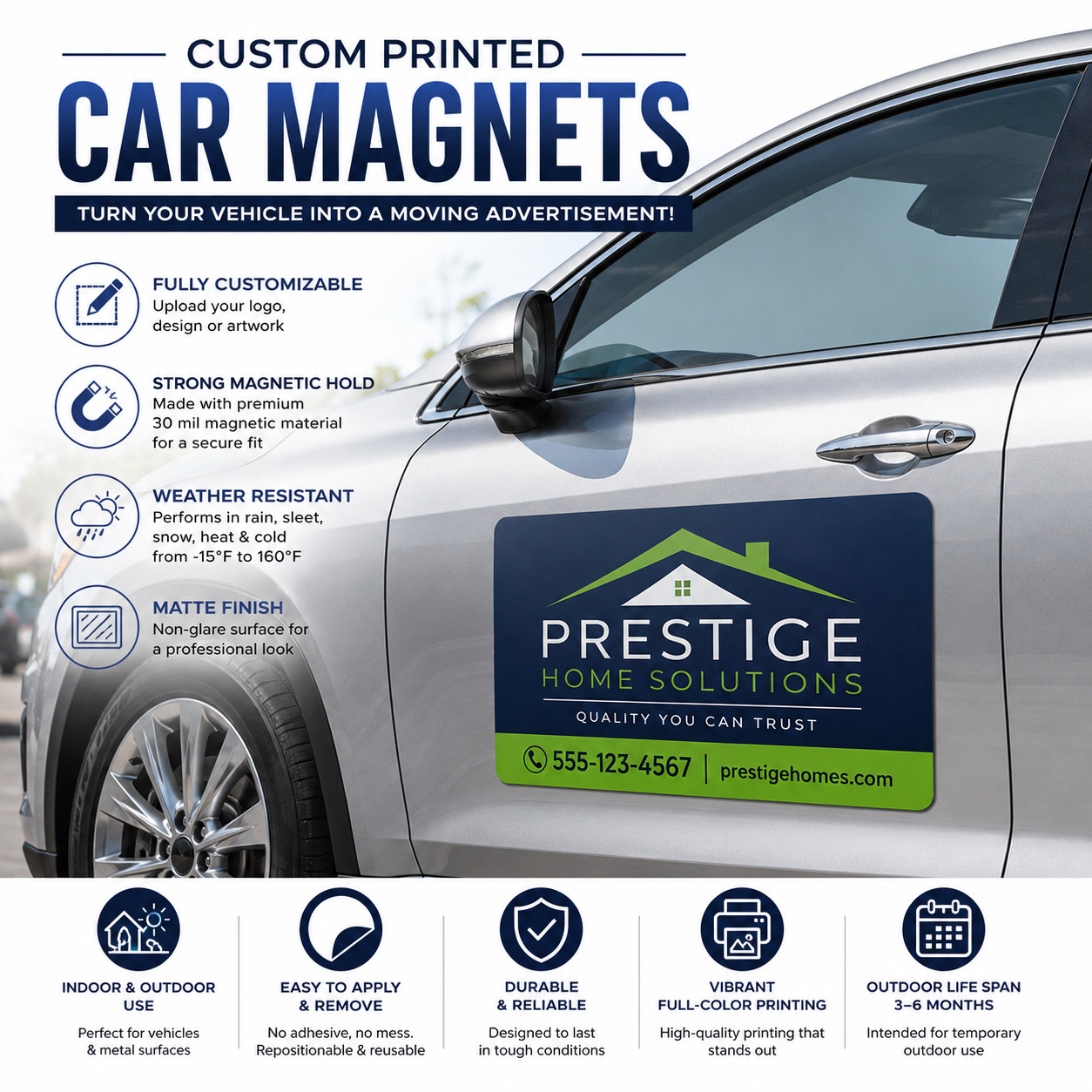 Custom Print Rectangle Car Magnet. Personalized Car Truck Van Door Magnet Sign