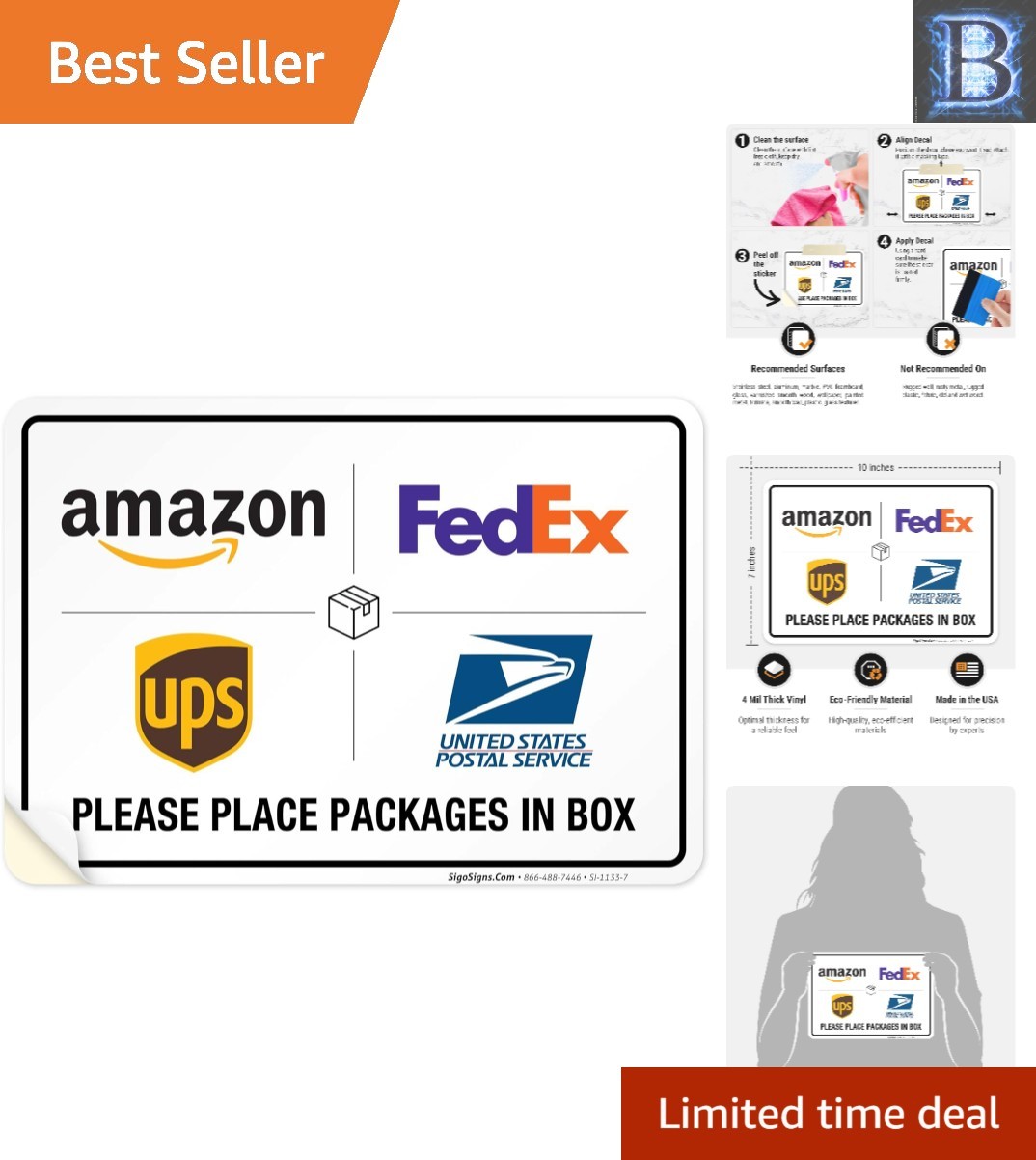 Weather-Resistant Package Delivery Sign, 10×7 Inches Decal for Secure Deliveries