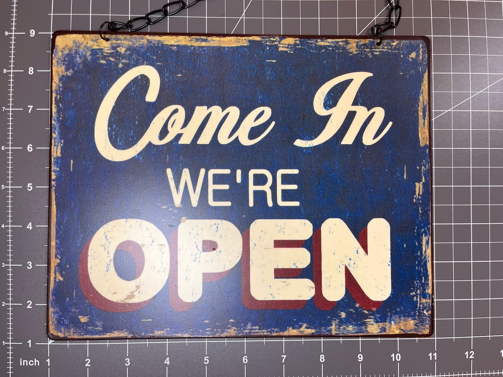 Vintage Style Double Sided Metal Open Closed Sign Rustic Distressed Blue 9×11