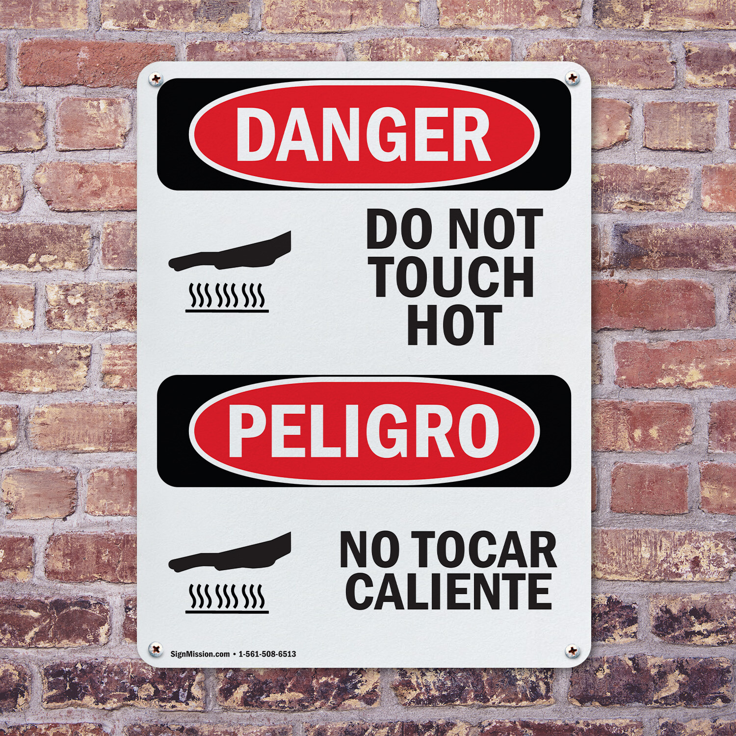 (2 Pack) Do Not Touch Hot Bilingual OSHA Danger Sign Decal Metal Plastic