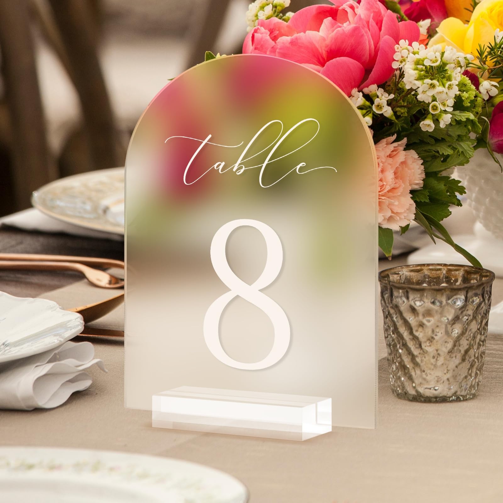 115 Frosted Arched Acrylic 5×7 In Wedding Table Numbers Signs With Stands