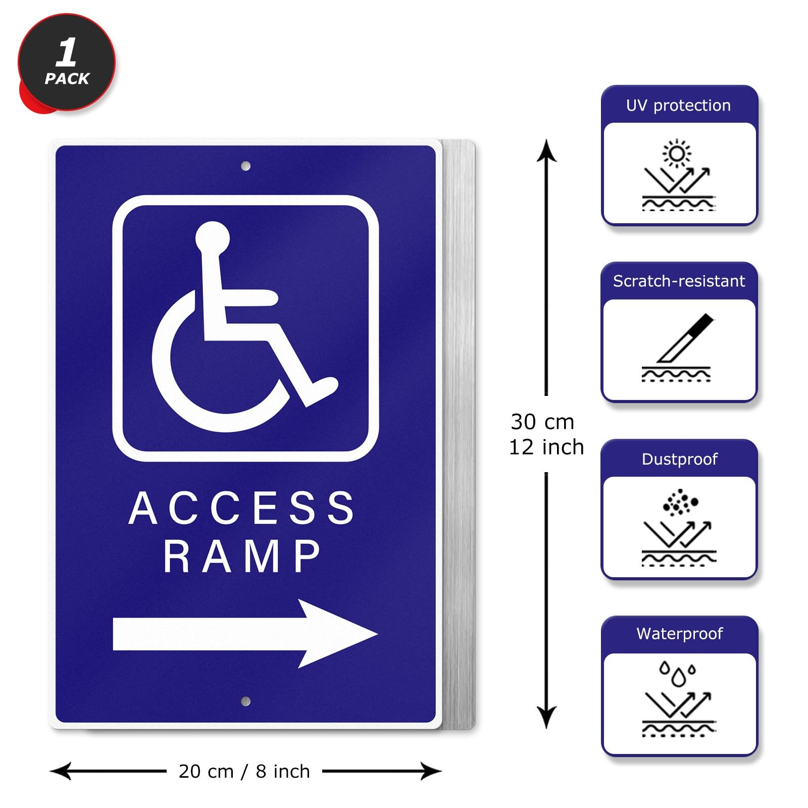 Handicap Access Ramp Sign 8×12 Inch Aluminum Right Arrow Reflective ADA