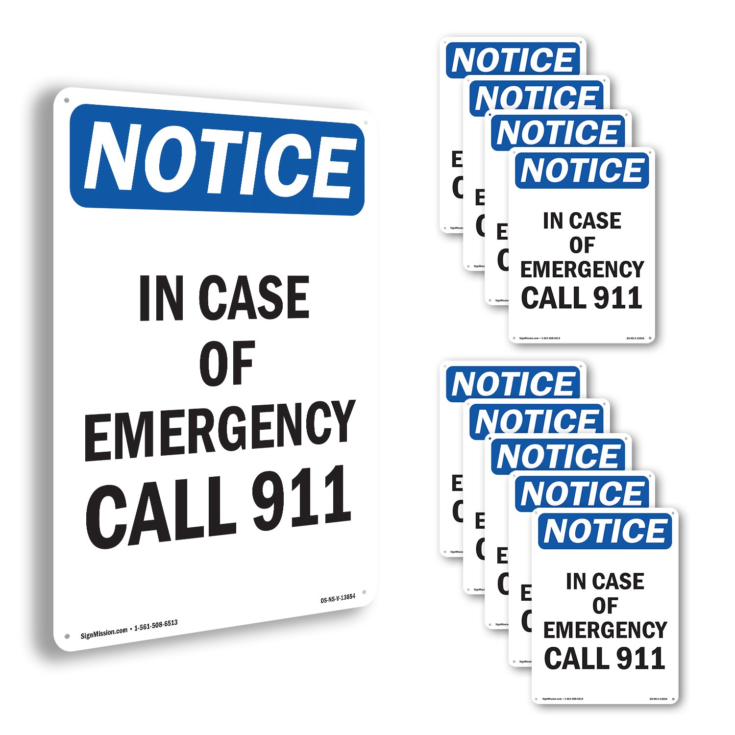 In Case Of Emergency Call 911 OSHA Notice Sign Metal Plastic, Decal 5 or 10 Pack