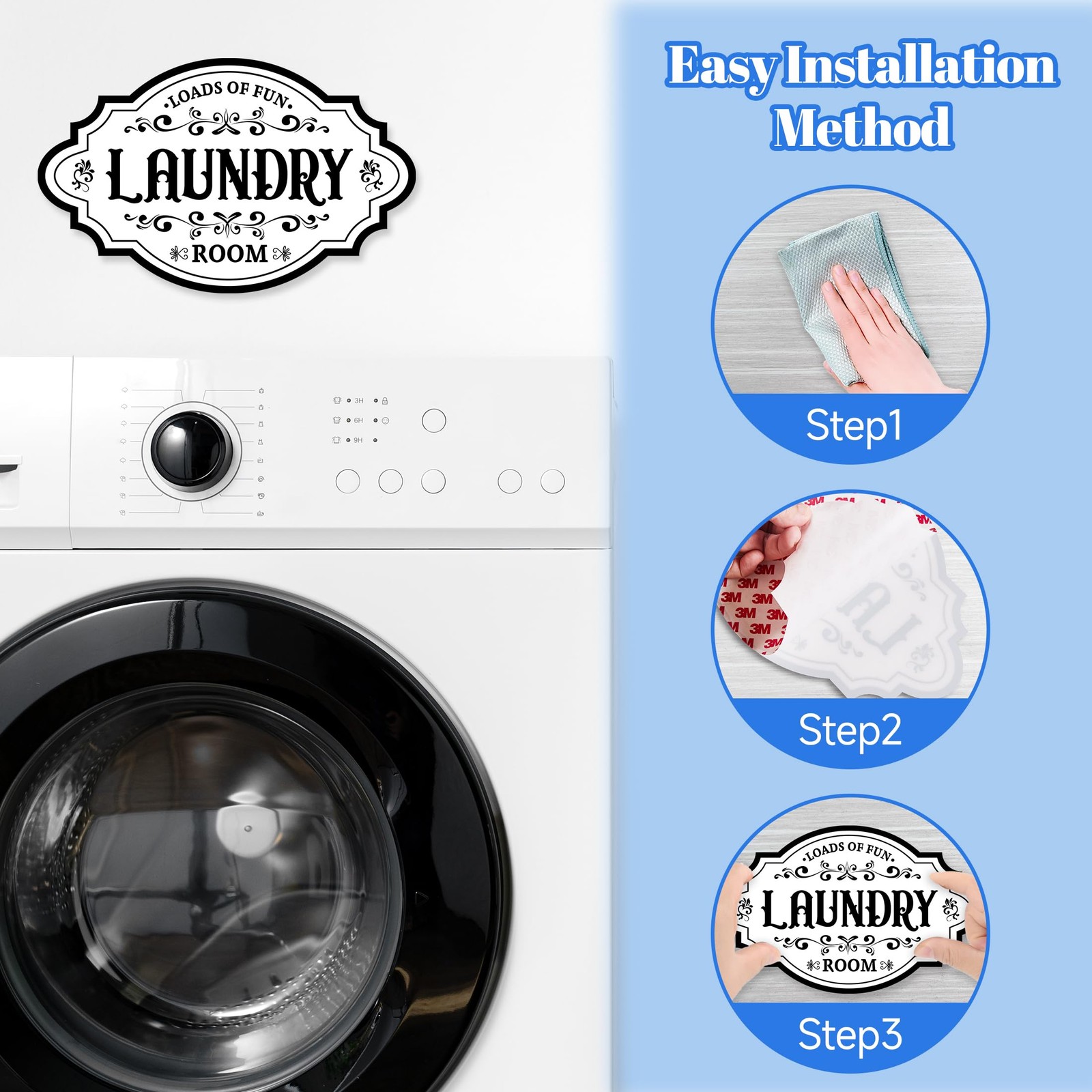 Laundry Room Door Sign Sticker，Self-Adhesive Waterproof Vinyl Vintage Laundry…