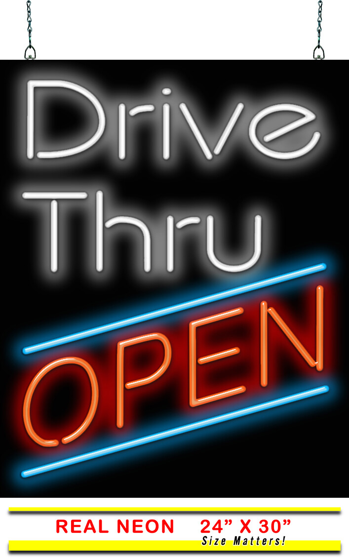 Drive Thru Open Neon Sign Jantec 24″ x 30″ Take Out Call In Pick Up
