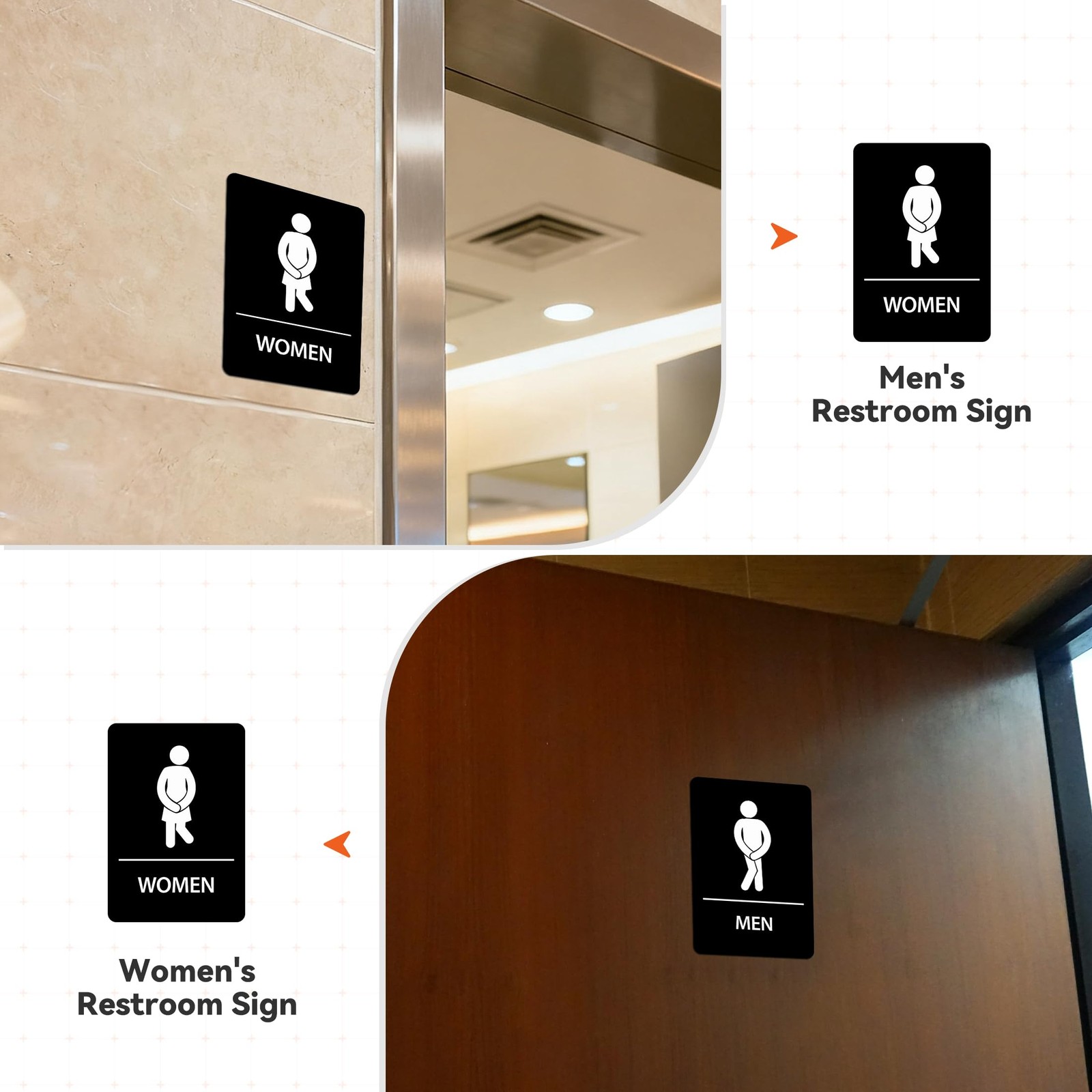 2 PCS Men and Women Restroom Signs for Home and Business, Self-adhesive Water…