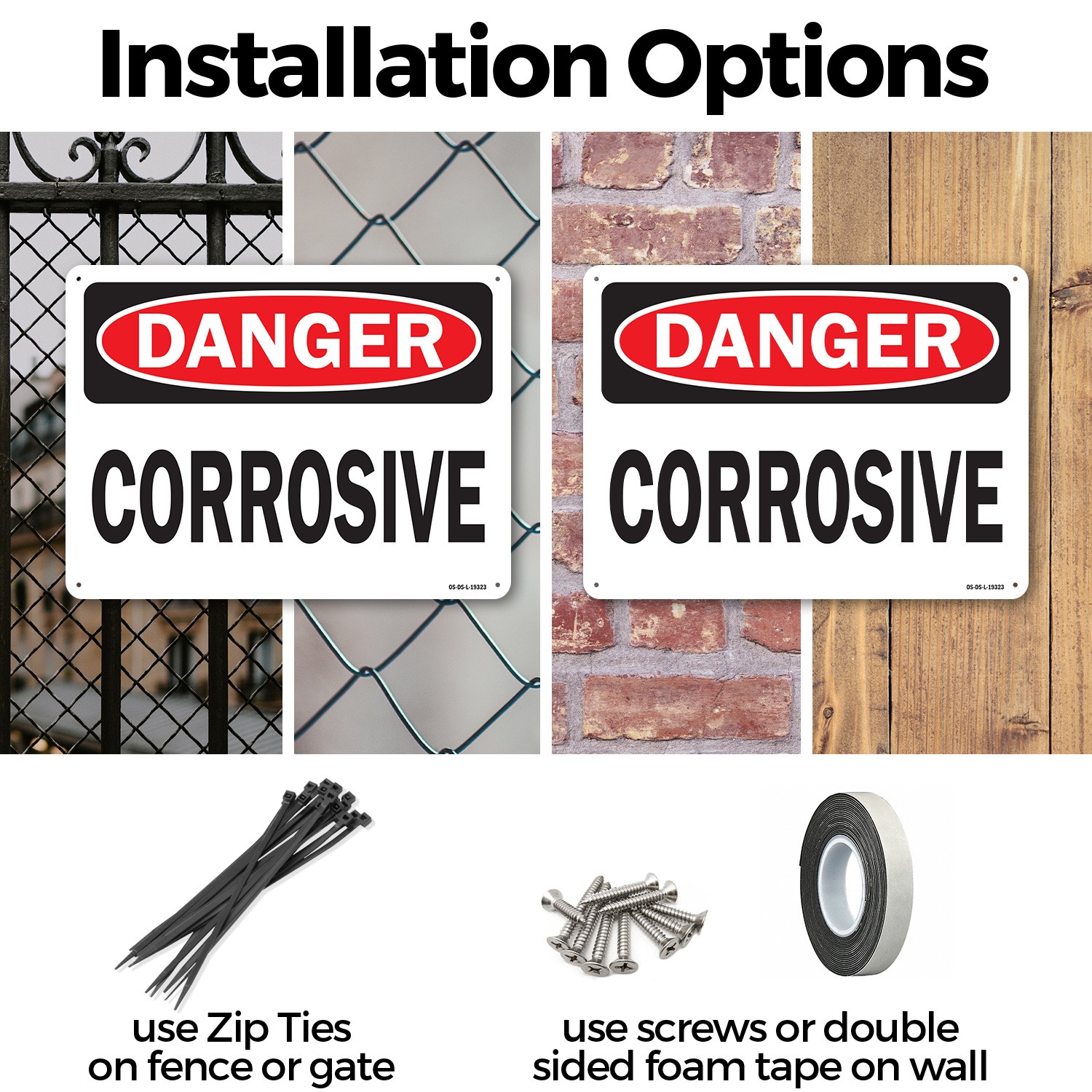 Corrosive OSHA Danger Sign Metal, Plastic, Or Decal – 5 or 10 Pack