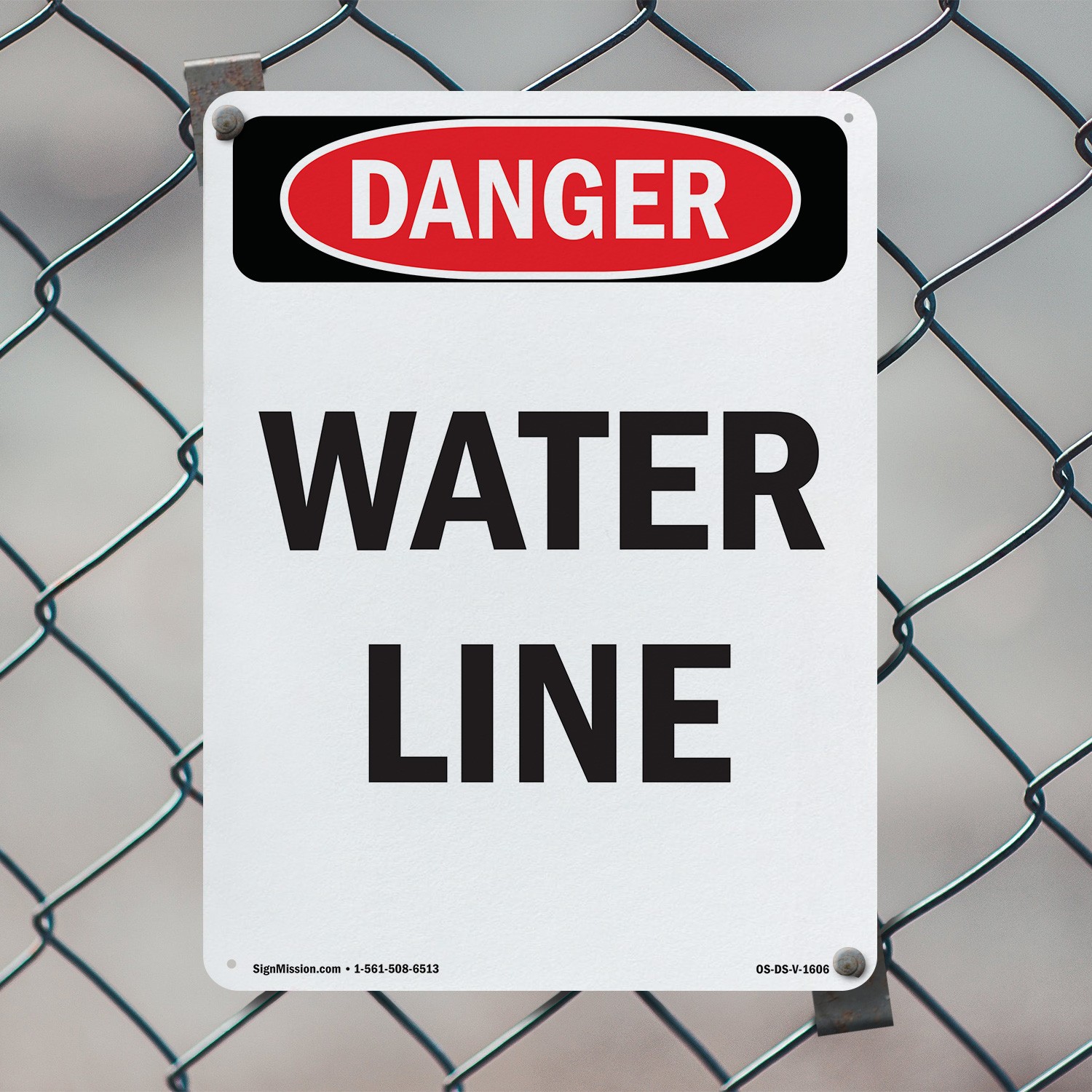Portrait Water Line OSHA Danger Sign Metal, Plastic, Or Decal – 5 or 10 Pack