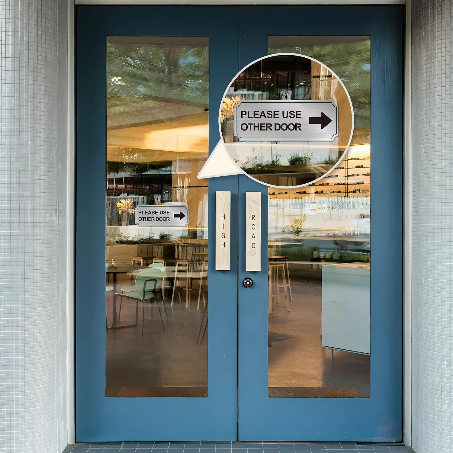 2Pack Use Other Door Sign，Self-Adhesive Weatherproof Brushed Silver Vinyl Please