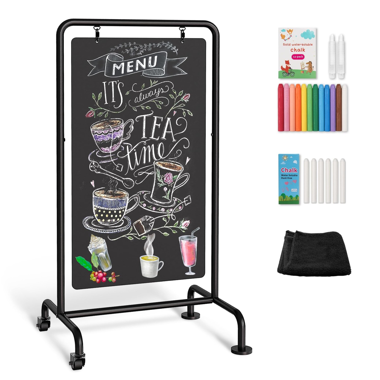 SELEAD Metal Swinging Chalkboard with Wheels – 40″ x 20″ Double Sided Rolling…