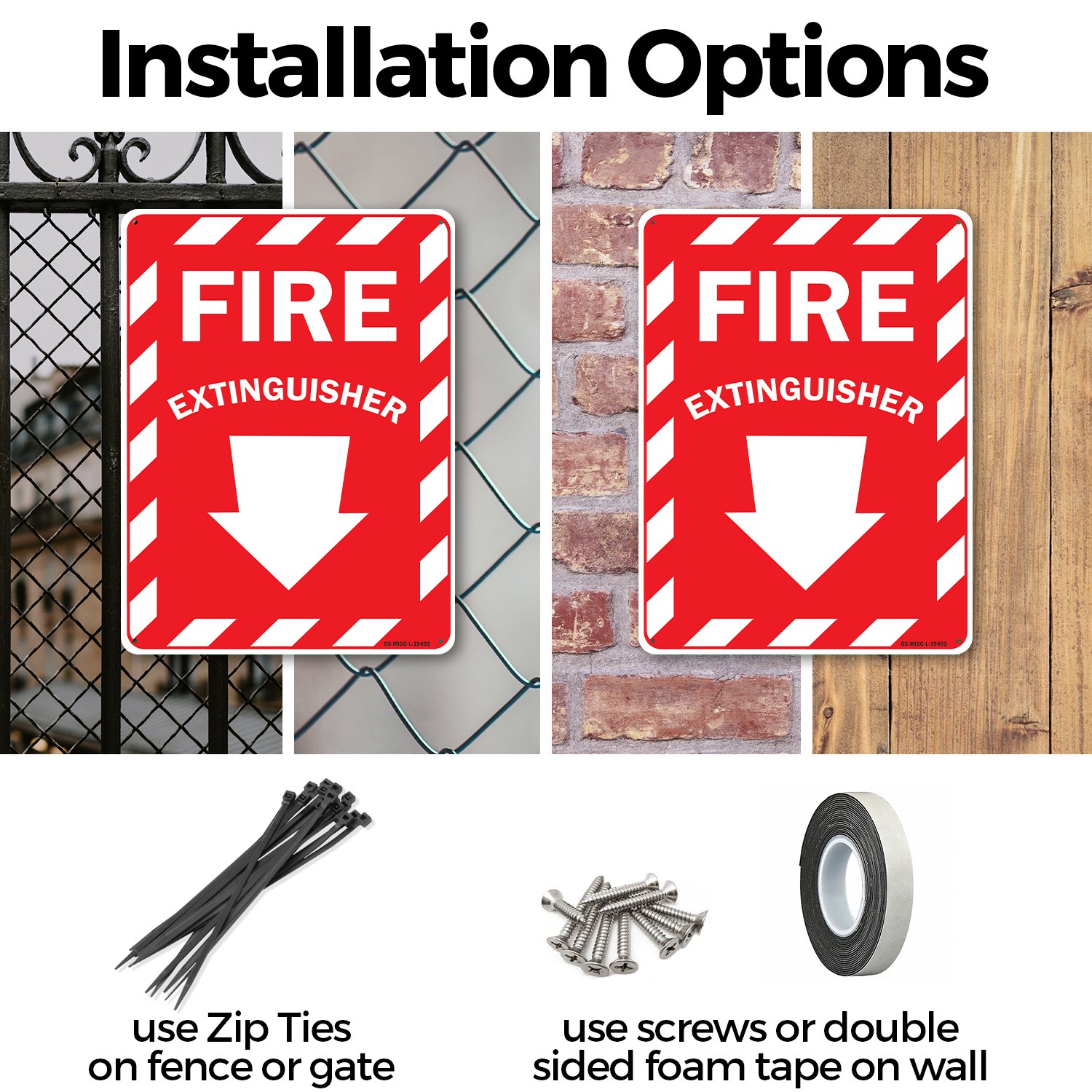 Fire Extinguisher with Arrow OSHA Sign Metal, Plastic, Or Decal – 5 or 10 Pack