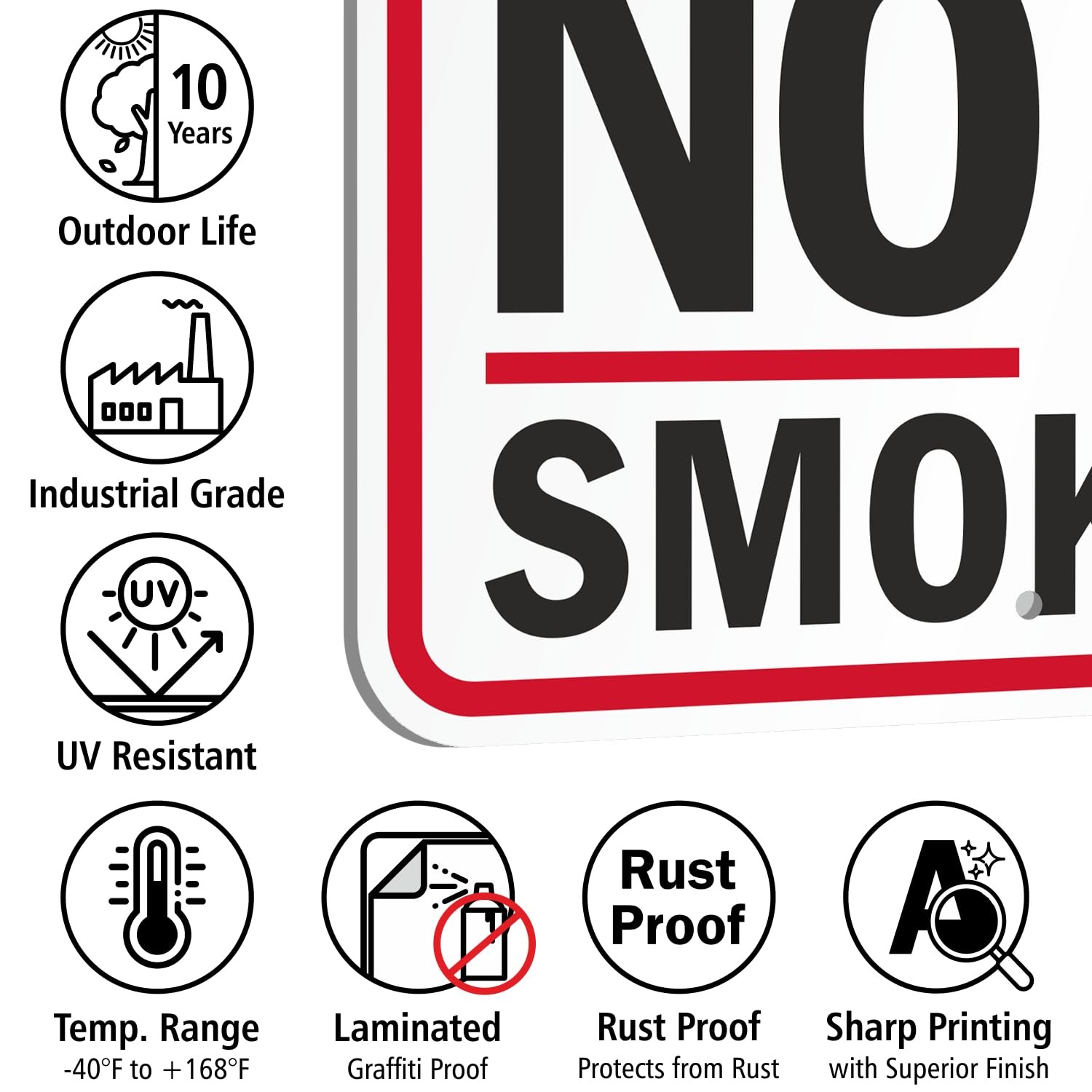 SmartSign 12 x 18 inch “No Smoking” Metal Sign with Symbol, Screen Printed, 63 m