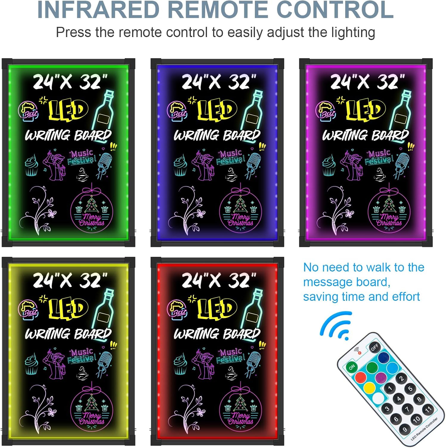 Remote Control LED Message Board 32X24 Inches – Flashing Neon Illuminated Menu S