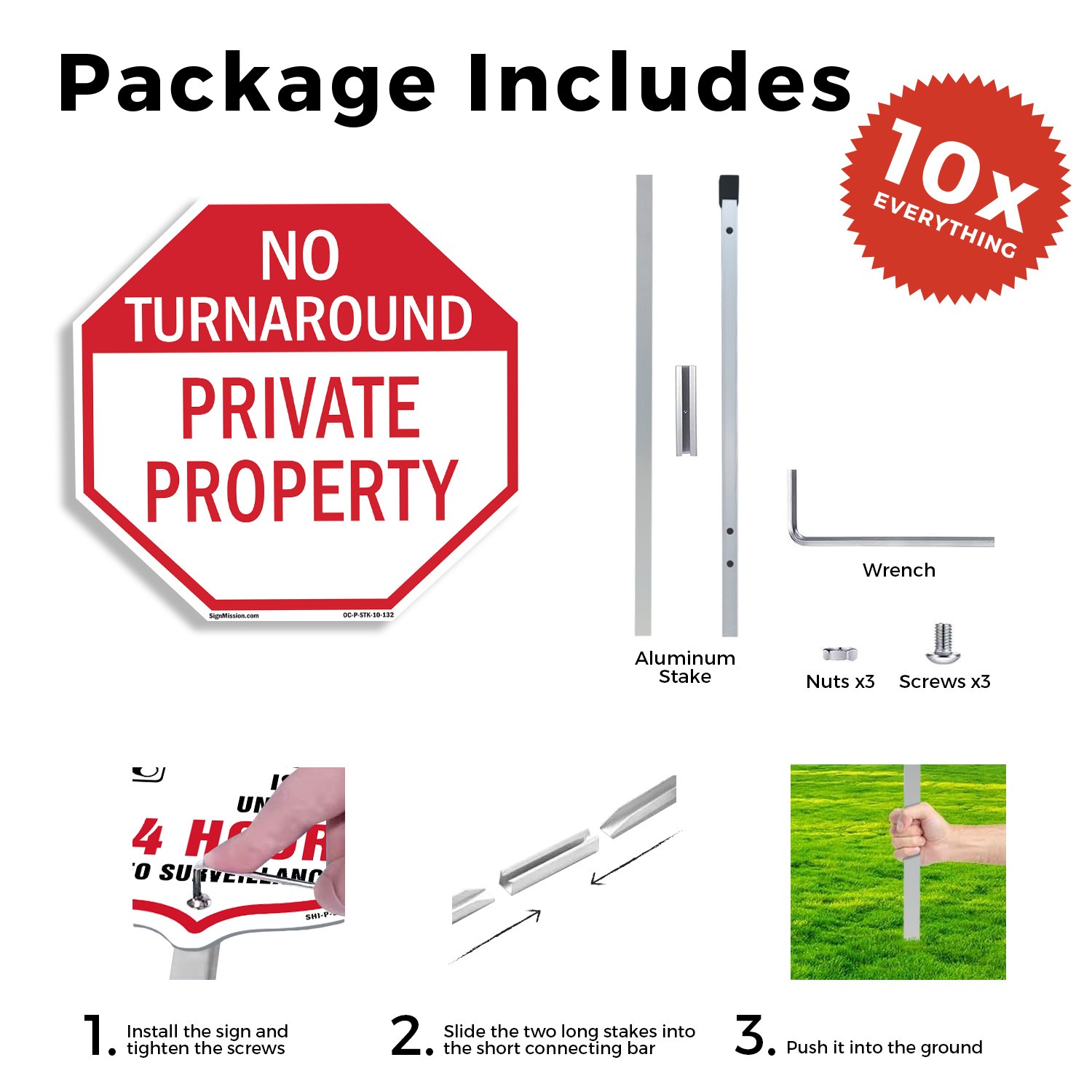 No Turnaround Private Property Octagon Sign With Stake Weather Resistant