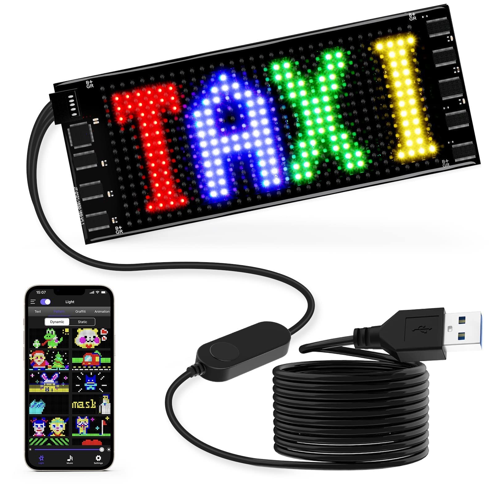 LED Sign for Car, 7”x3”Flexible LED Matrix Panel USB 5V Bluetooth Applicati…