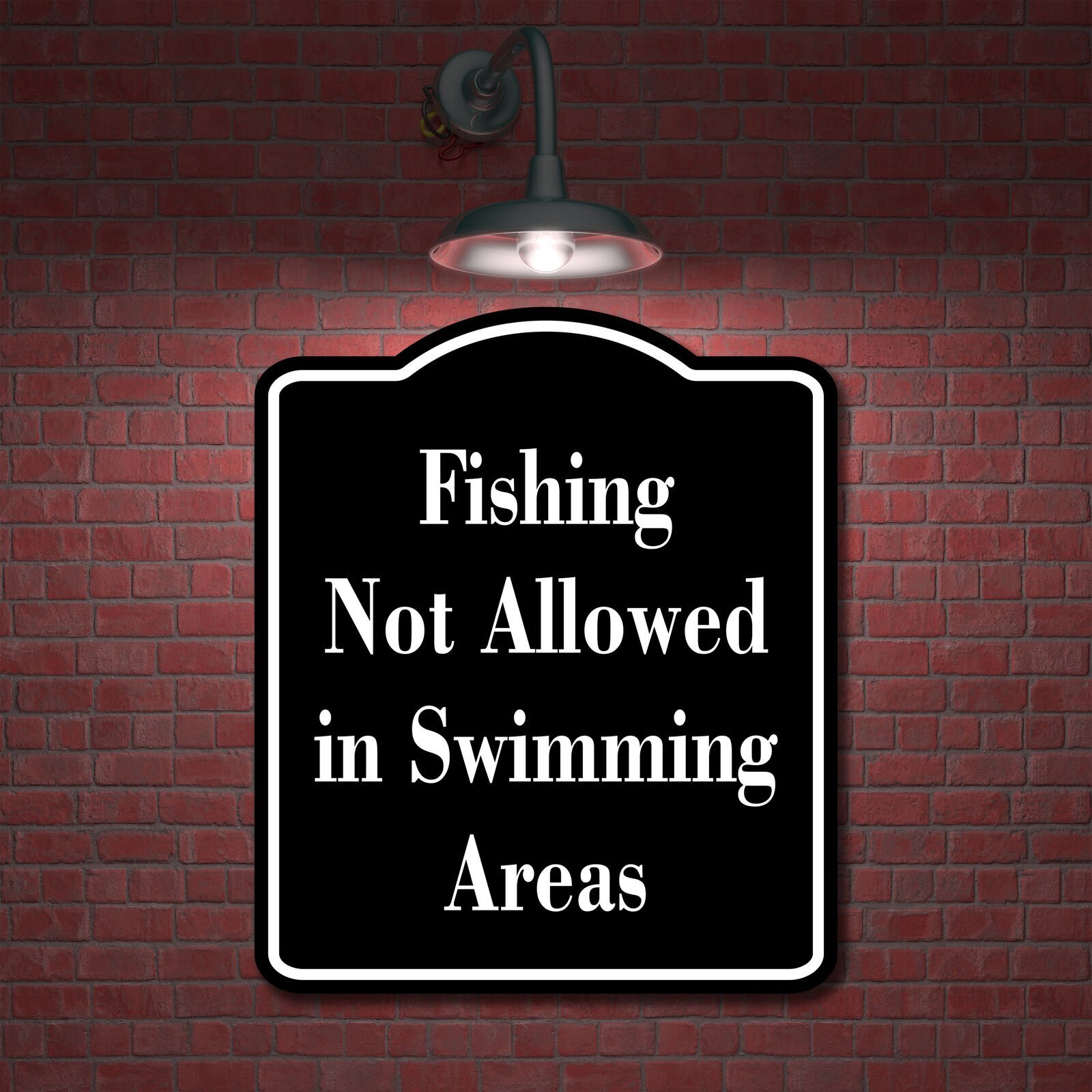 Fishing Not Allowed in Swimming Areas Fishing BLACK Aluminum Composite Sign
