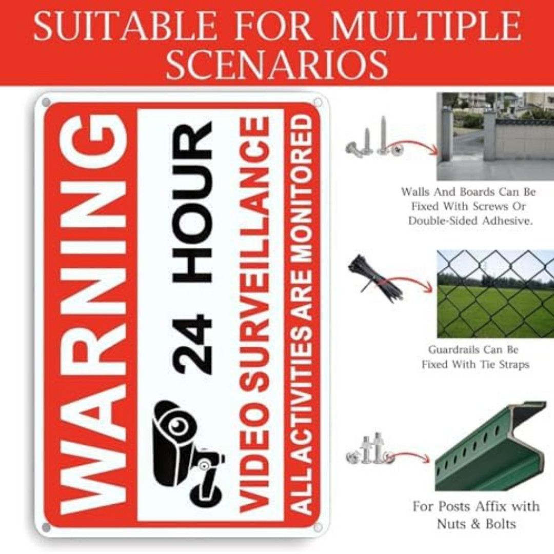 4 Pack Video Surveillance Signs, 8 x 12 Inch Aluminum Camera Signs, CCTV Secu…