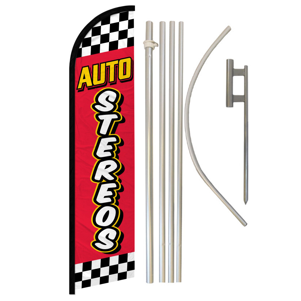 Auto Stereos Full Curve Windless Swooper Flag Pole Kit Car Sound System RD/BL