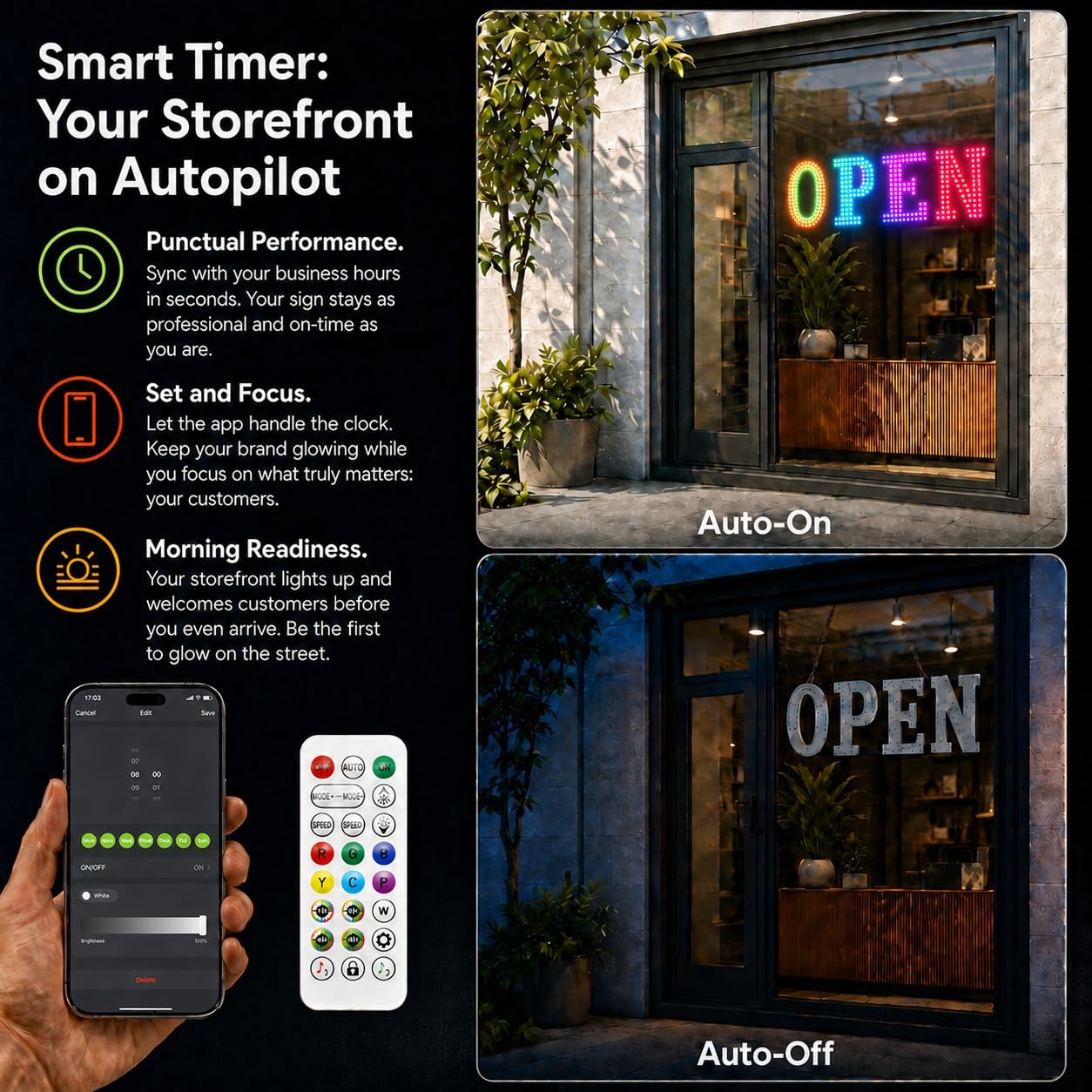 48″ x 16″ Large LED Business Sign with Smart App Remote Control and Timer