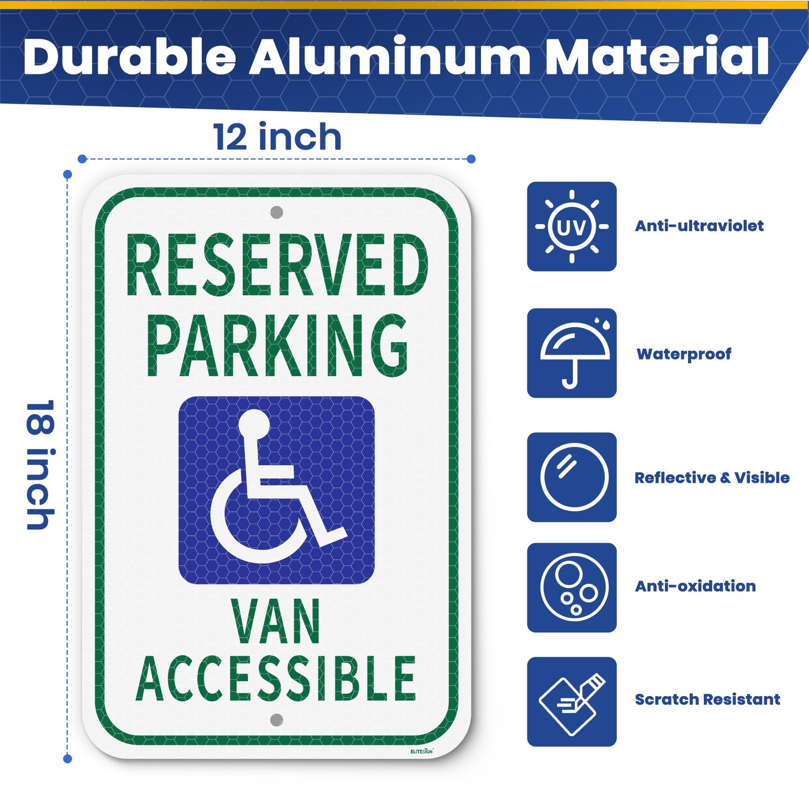 2 PCS 12×18 Inch Handicap Reserved Parking Sign 4M Reflective Weather Resist
