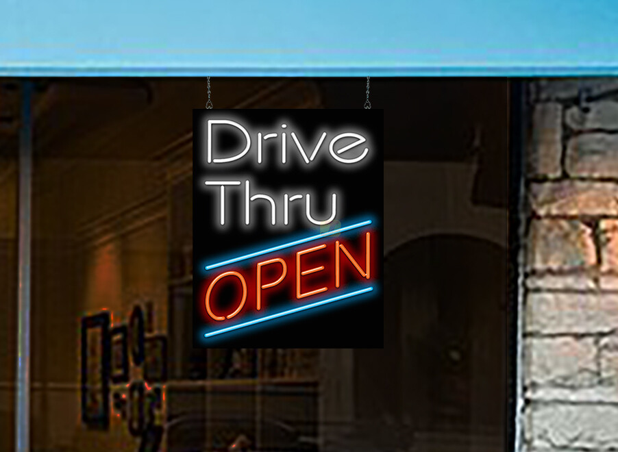 Drive Thru Open Neon Sign Jantec 24″ x 30″ Take Out Call In Pick Up