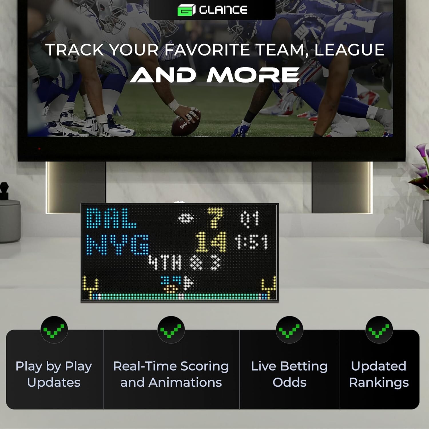 Glance LED Ticker – Customizable LED Display Sports Ticker, LED Display for M…