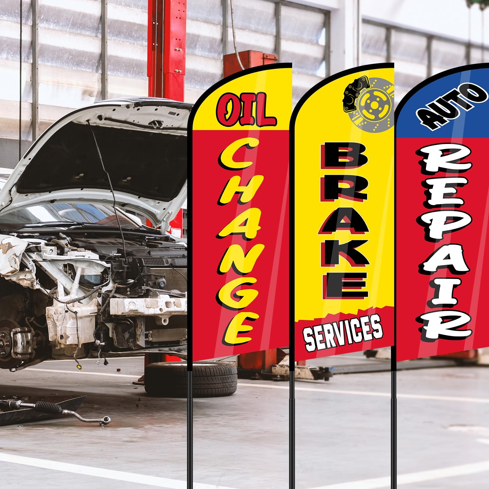 3 Sets Auto Repair Feather Flag with Pole Kit 7 ft Large Advertising Flags fo…