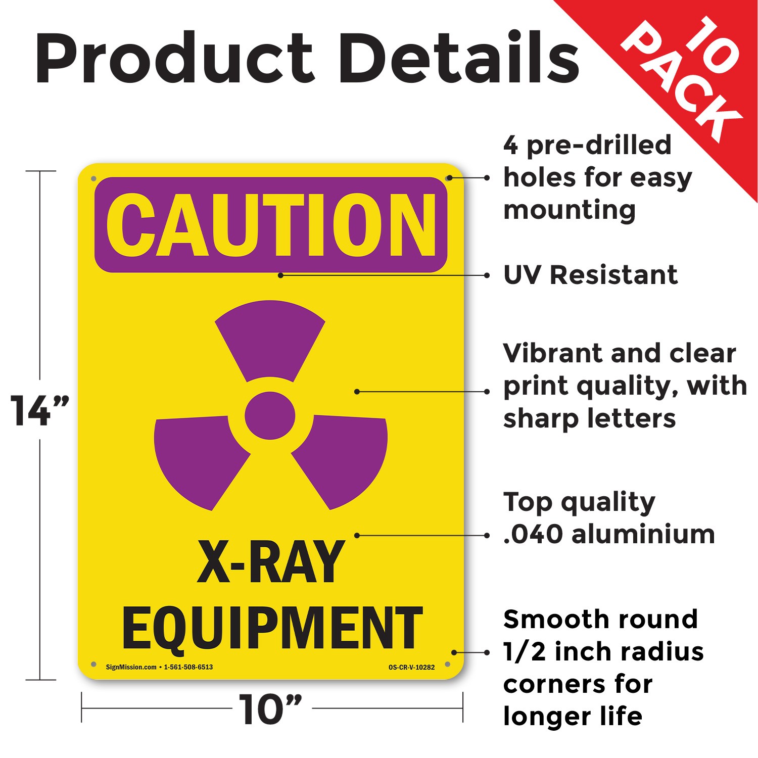 X-Ray Equipment With Symbol OSHA Caution Radiation Sign Or Decal – 5 or 10 Pack