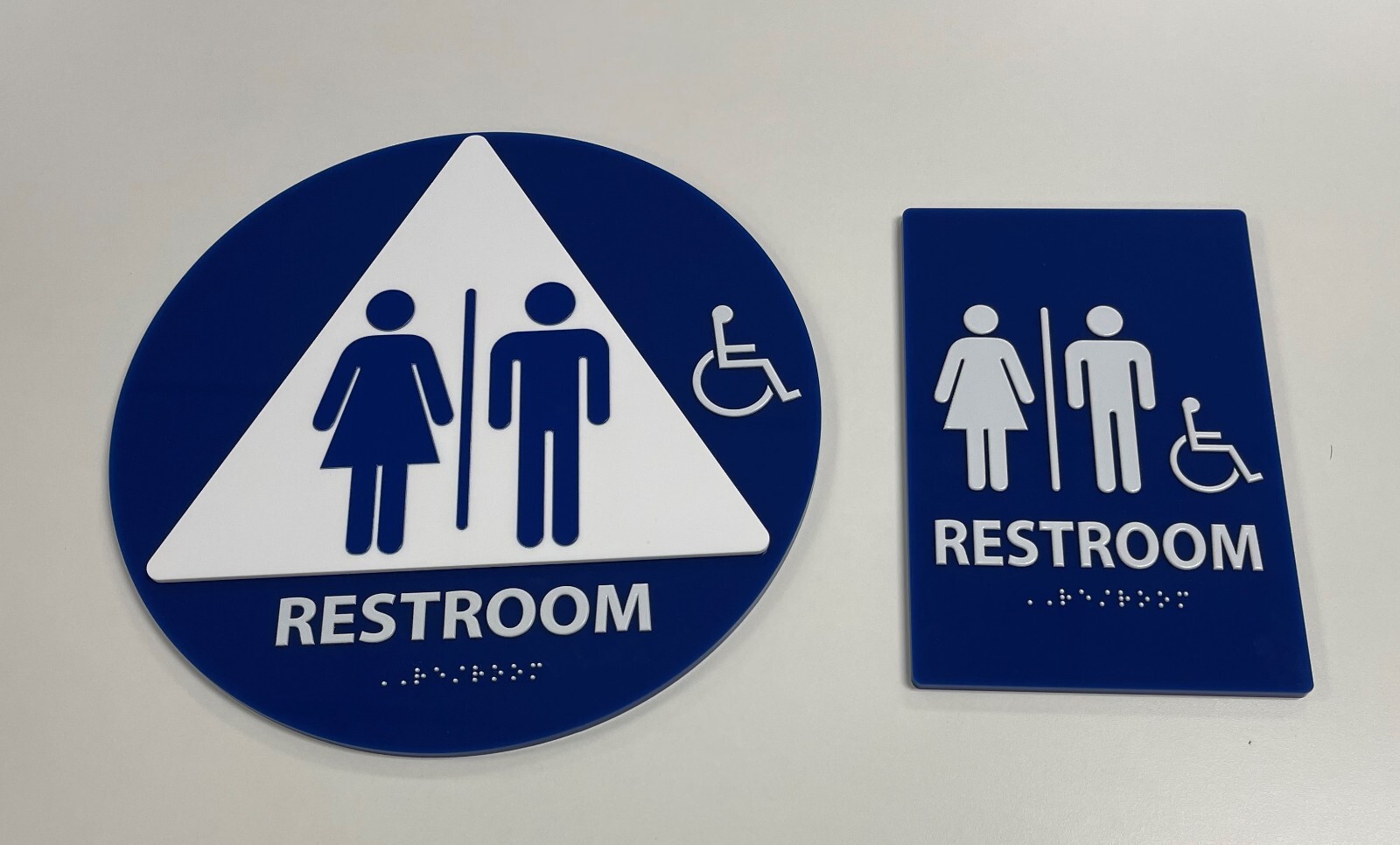Acrylic Restroom Sex Neutral Sign set (round + rectangular), ADA & Braille