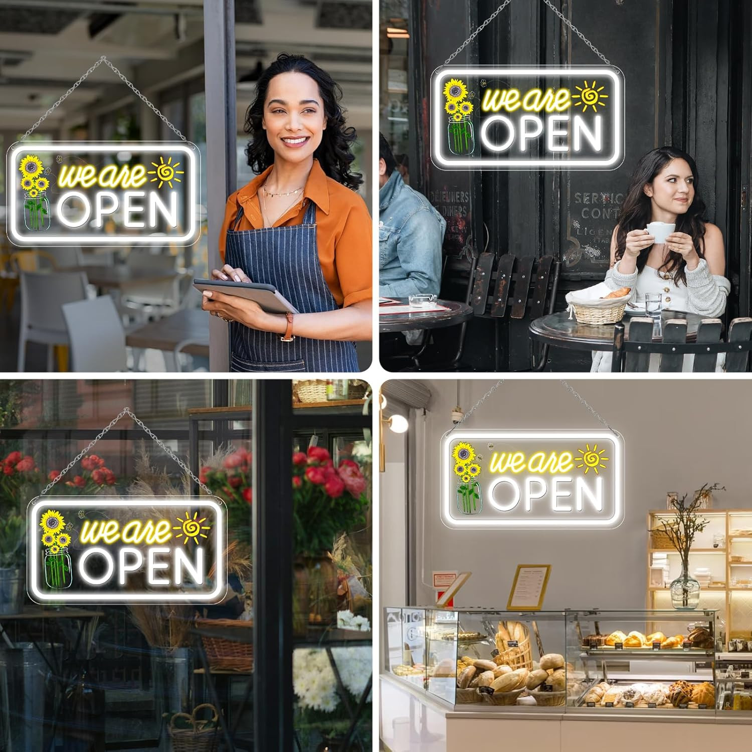LED Neon Open Sign 16.5x9in Business Window Light Decor
