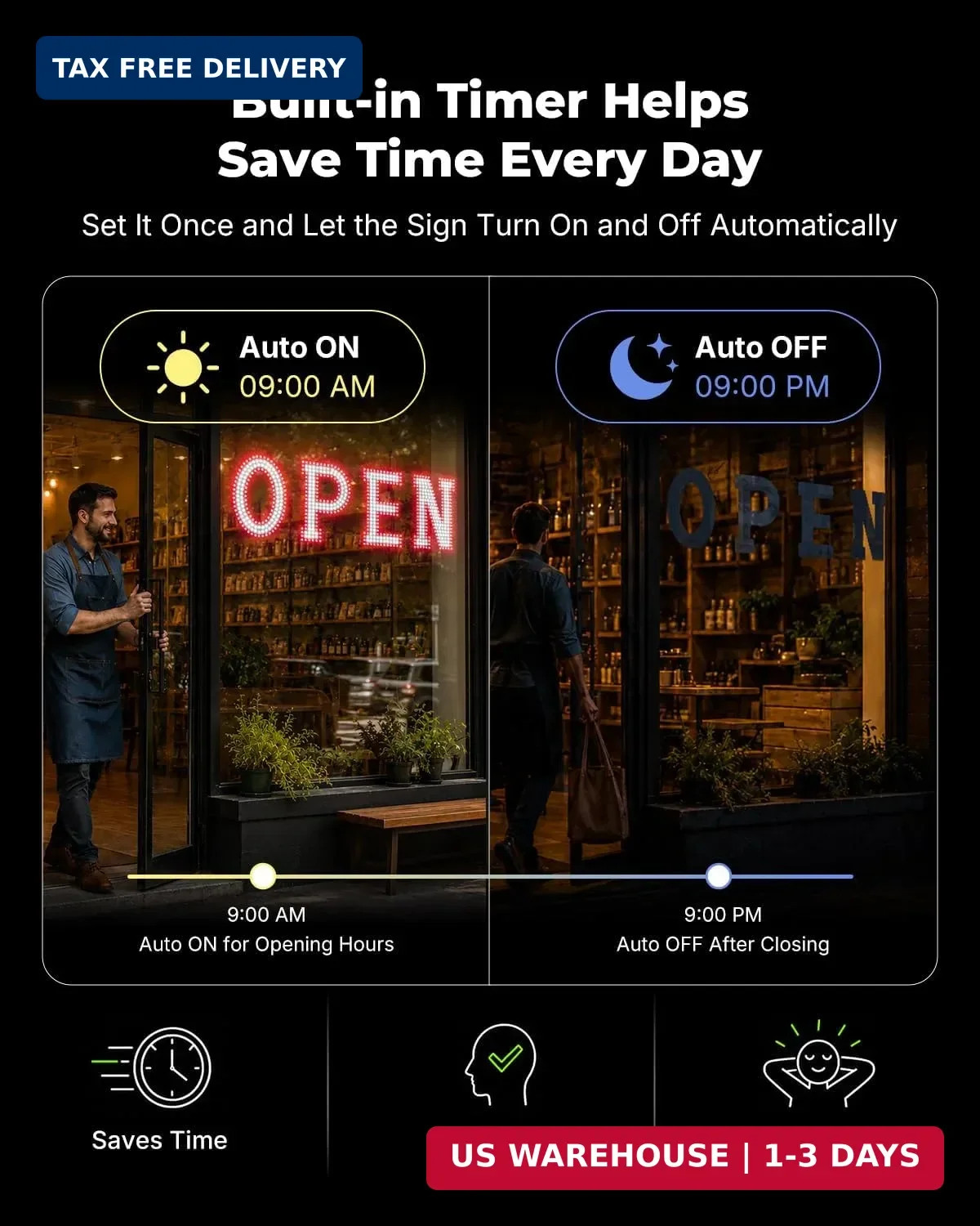 40 x 12 Inch LED Open Sign for Business – Timer via Remote & BT APP Control, Ult