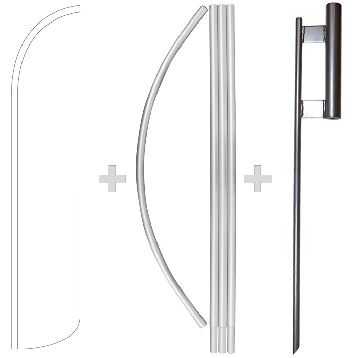 Solid White 15′ Tall Windless Swooper Feather Banner Flag & Pole Kit