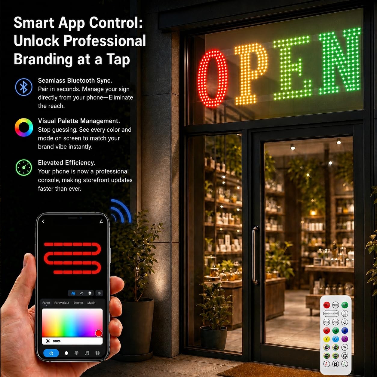 48″ x 16″ Large LED Business Sign with Smart App Remote Control and Timer