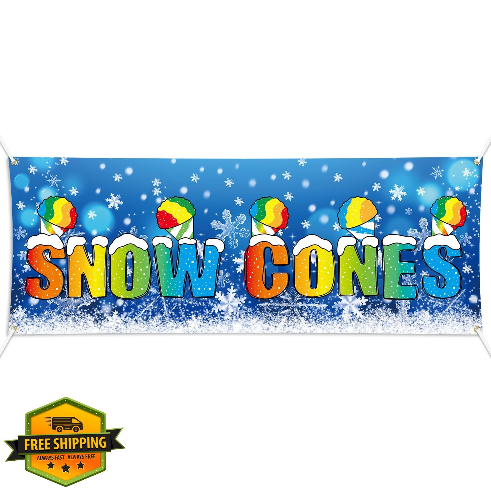Remagr Snow Cones Polyester Banner Sign 3×8 ft Indoor Outdoor Business