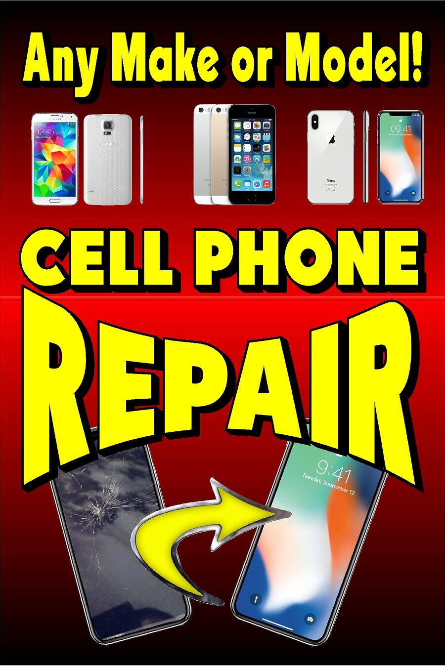 PERFORATED WINDOW VINYL DECAL 2′ X 3′ CELL PHONE REPAIR UNLOCKING SAMSUNG