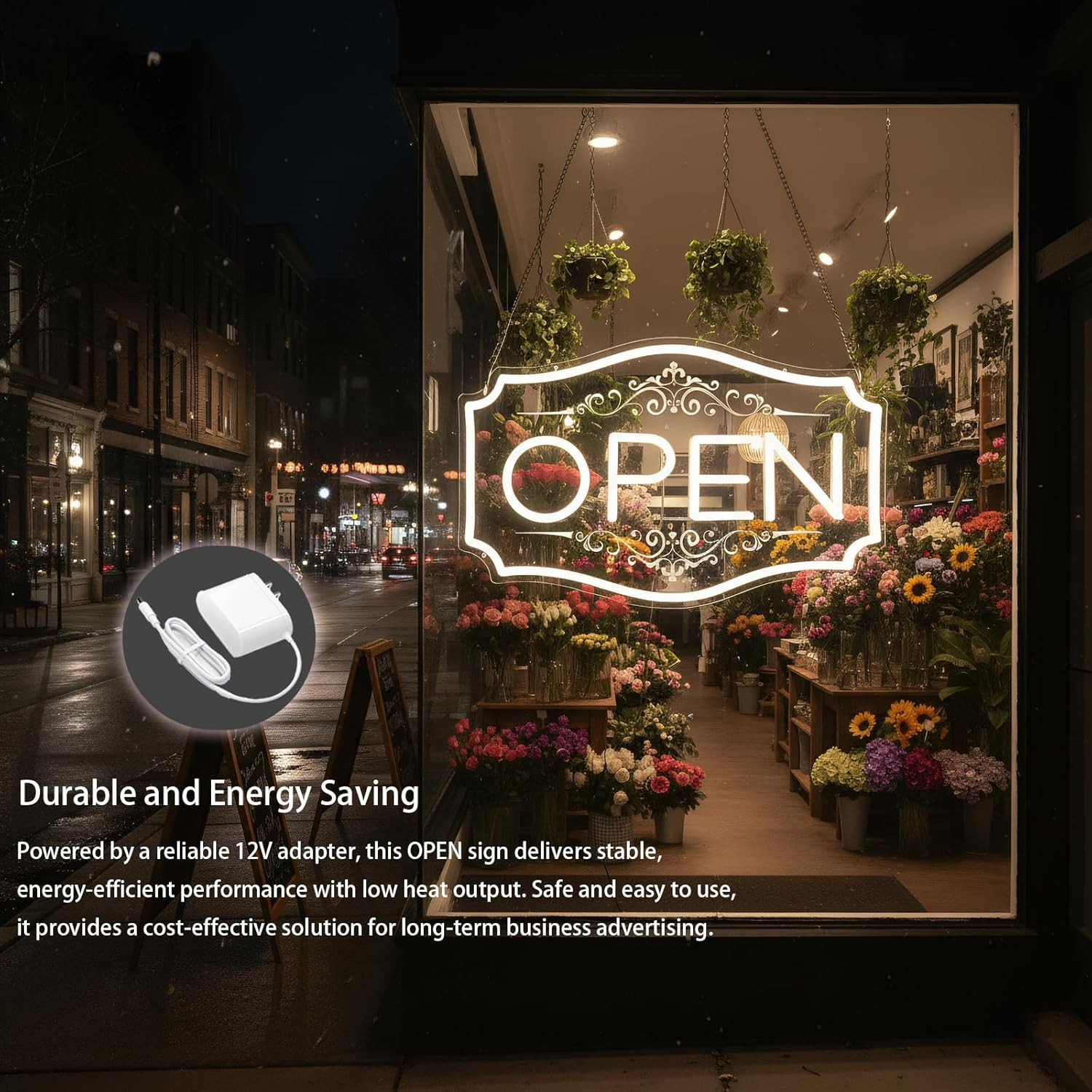 Open Sign for Business, LED Dimmable Neon Open Sign with 12V/2A Adapter, 16.5″ X