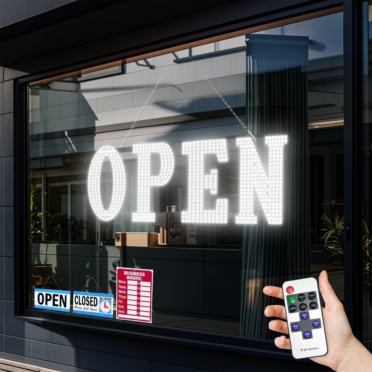 30″x10″ Large LED Open Signs for Buisness Super Bright Remote Control Hang Sign