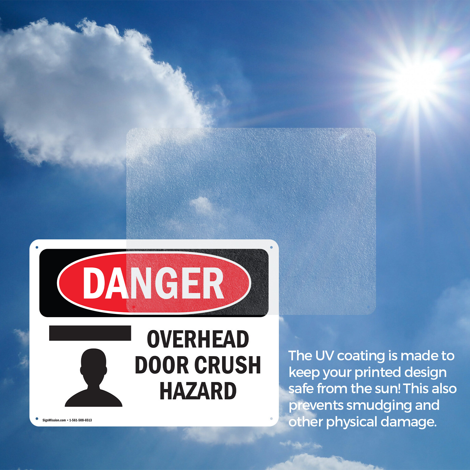 (2 Pack) Overhead Door Crush Hazard OSHA Danger Sign Decal Metal Plastic