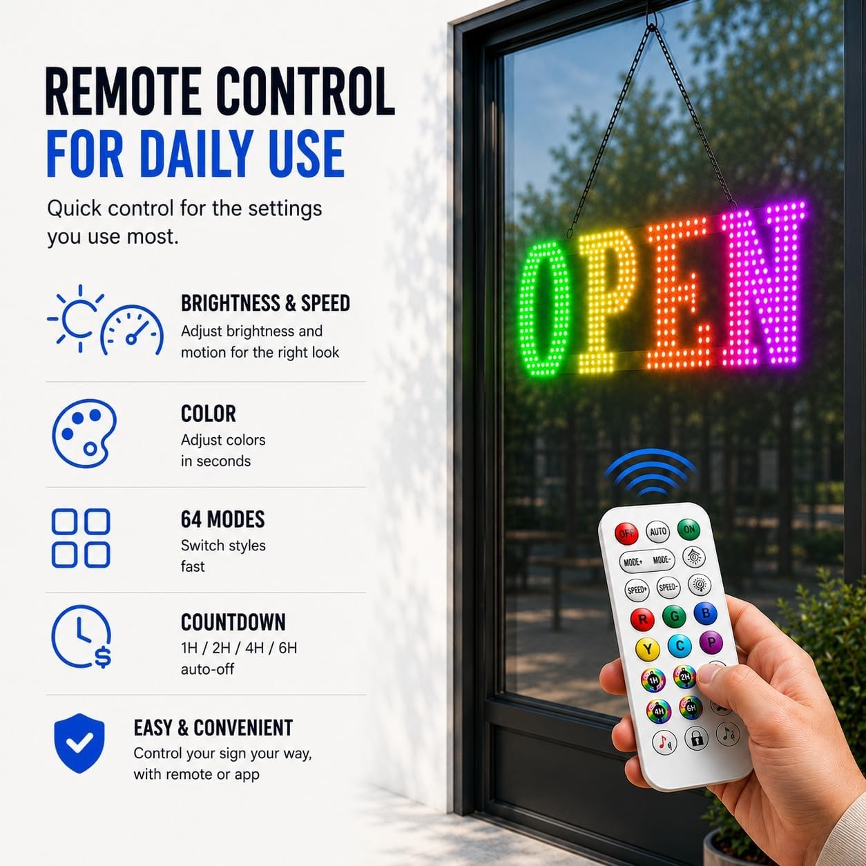 48″ x 16″ Large LED Business Sign with Smart App Remote Control and Timer