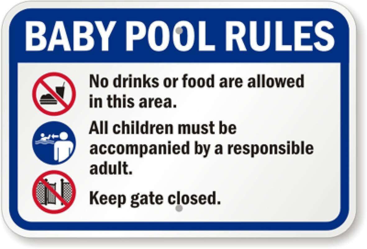 Baby Pool Rules Sign Aluminum Weatherproof 8×12 Outdoor Safety Warning
