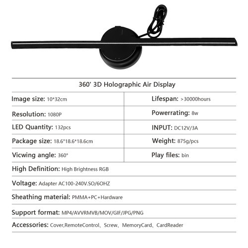 3D Holographic Projector 244-LED Hologram Fan Advertising Player Kit w/ Control!