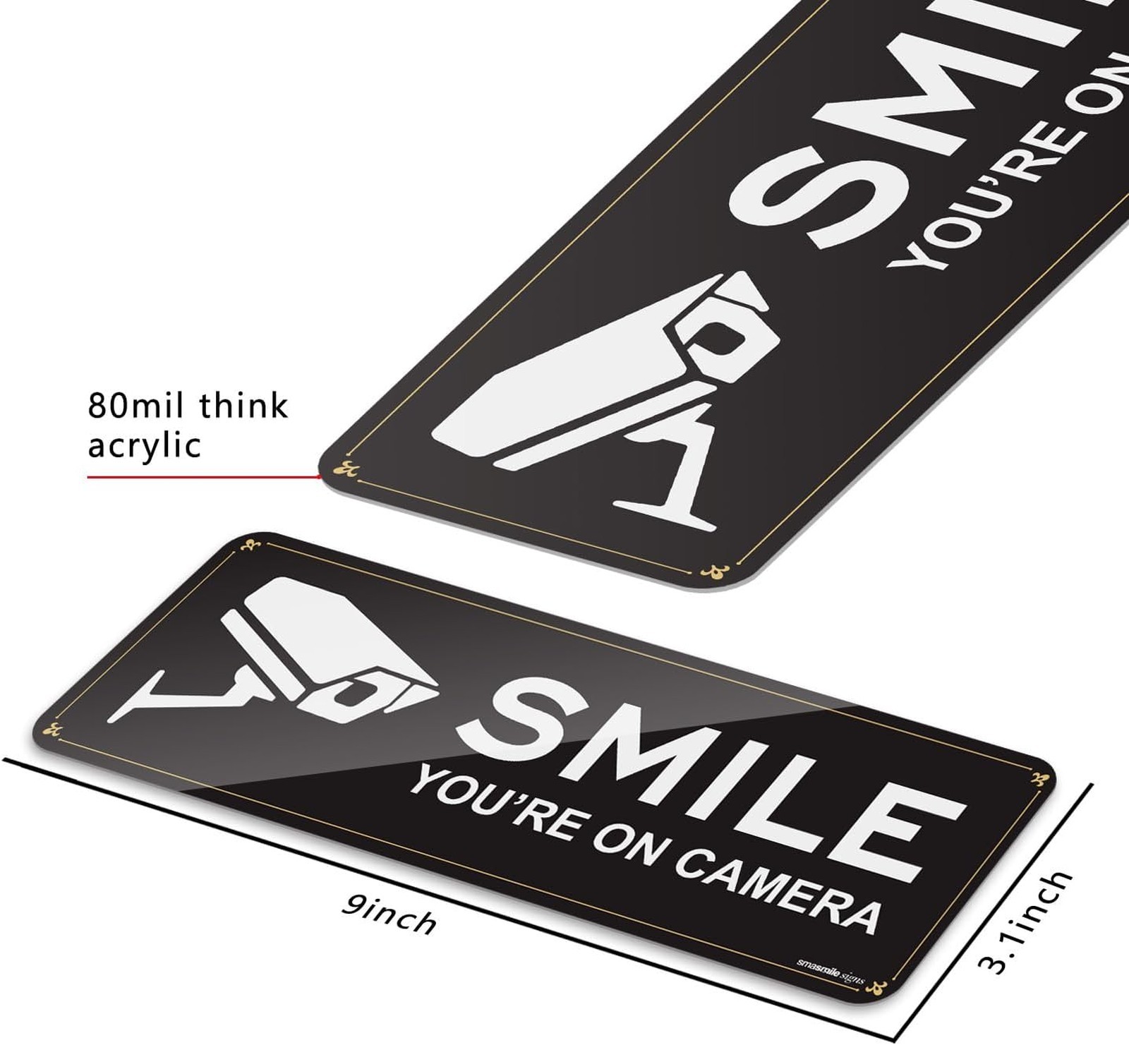 Security Camera Signs 4 Pack Acrylic 9×3.1 Inches No Soliciting Home Security