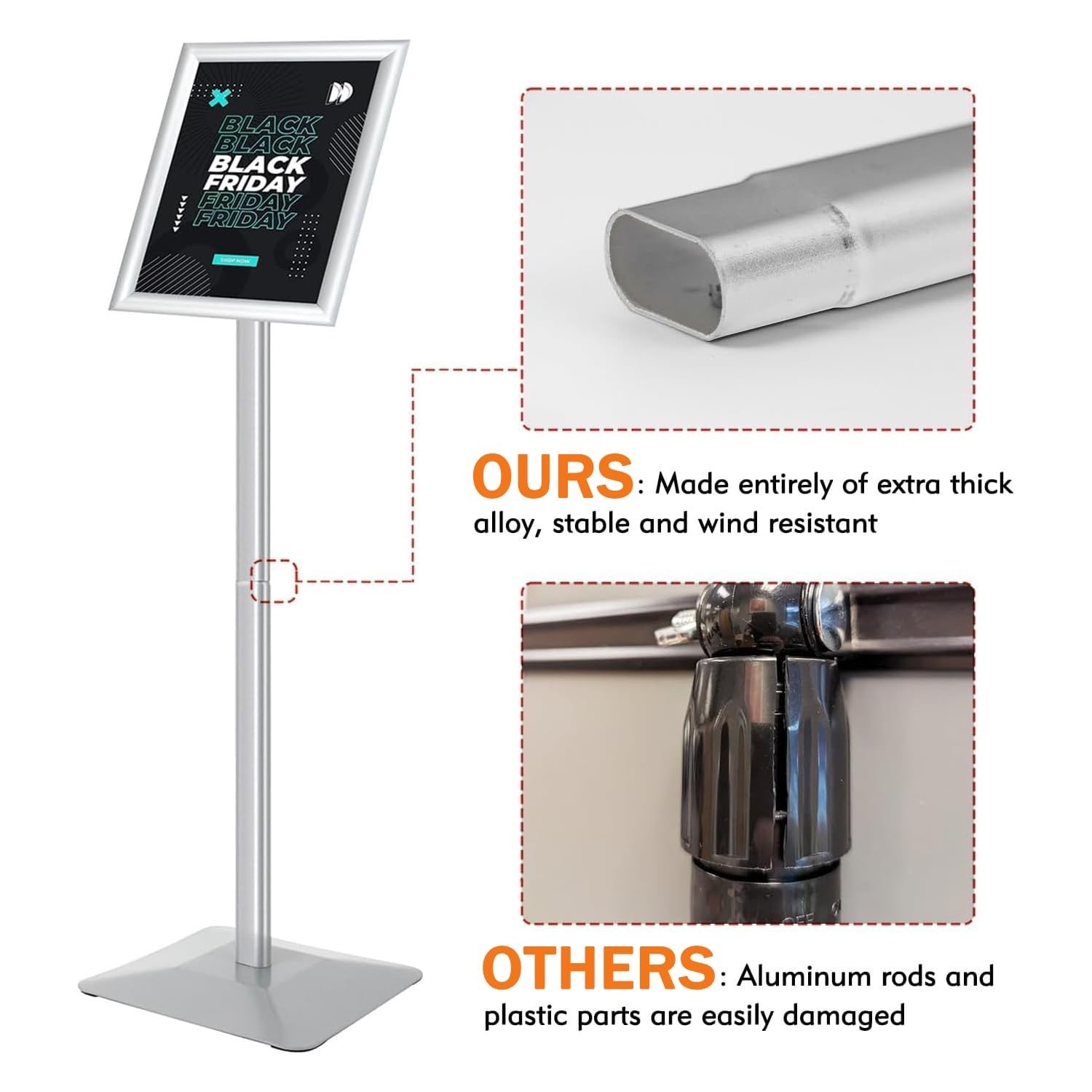 Golemas Sign Stand For Display, 11lbs Integrated Rod Heavy Duty Pedestal Floor