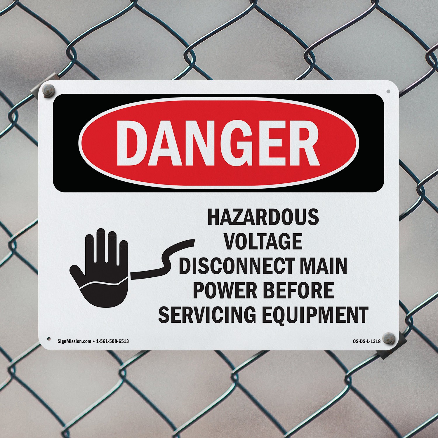 Hazardous Voltage Disconnect Main Power OSHA Danger Sign Or Decal – 5 or 10 Pack