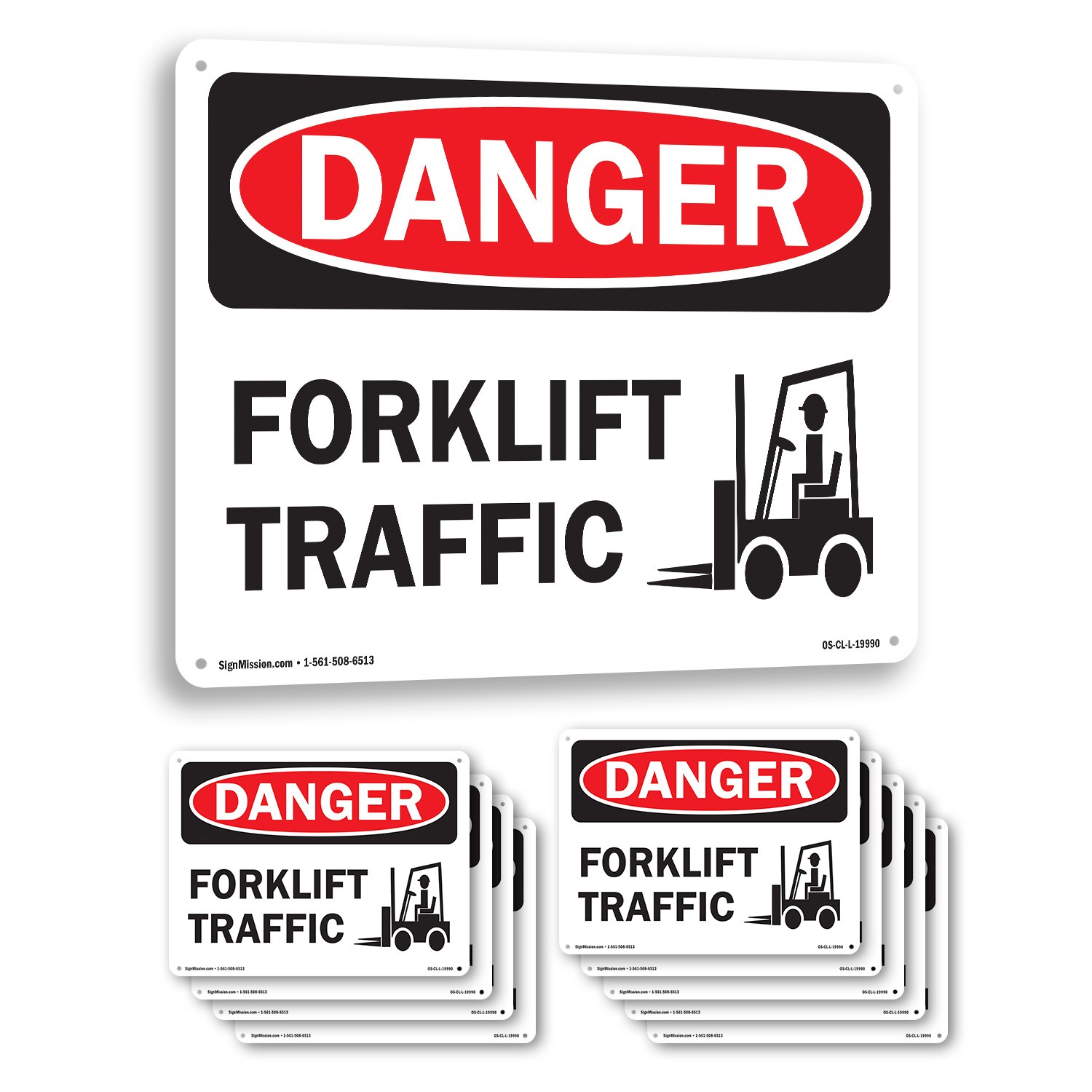Forklift Traffic OSHA Danger Sign Metal, Plastic, Or Decal – 5 or 10 Pack