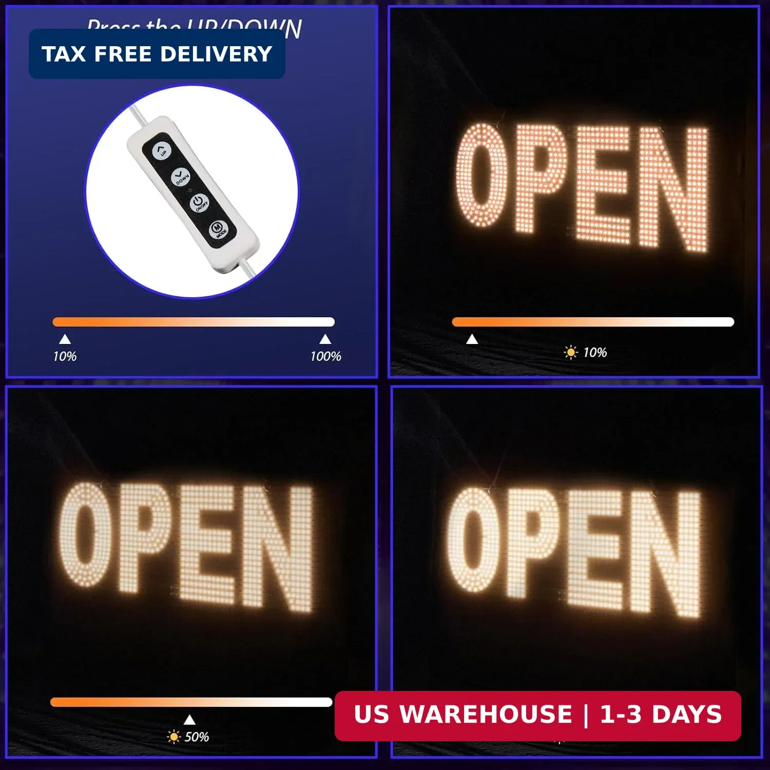 LED Open Sign for Business, 30″x10″ Dimmable Brightness Large Electric Light Up